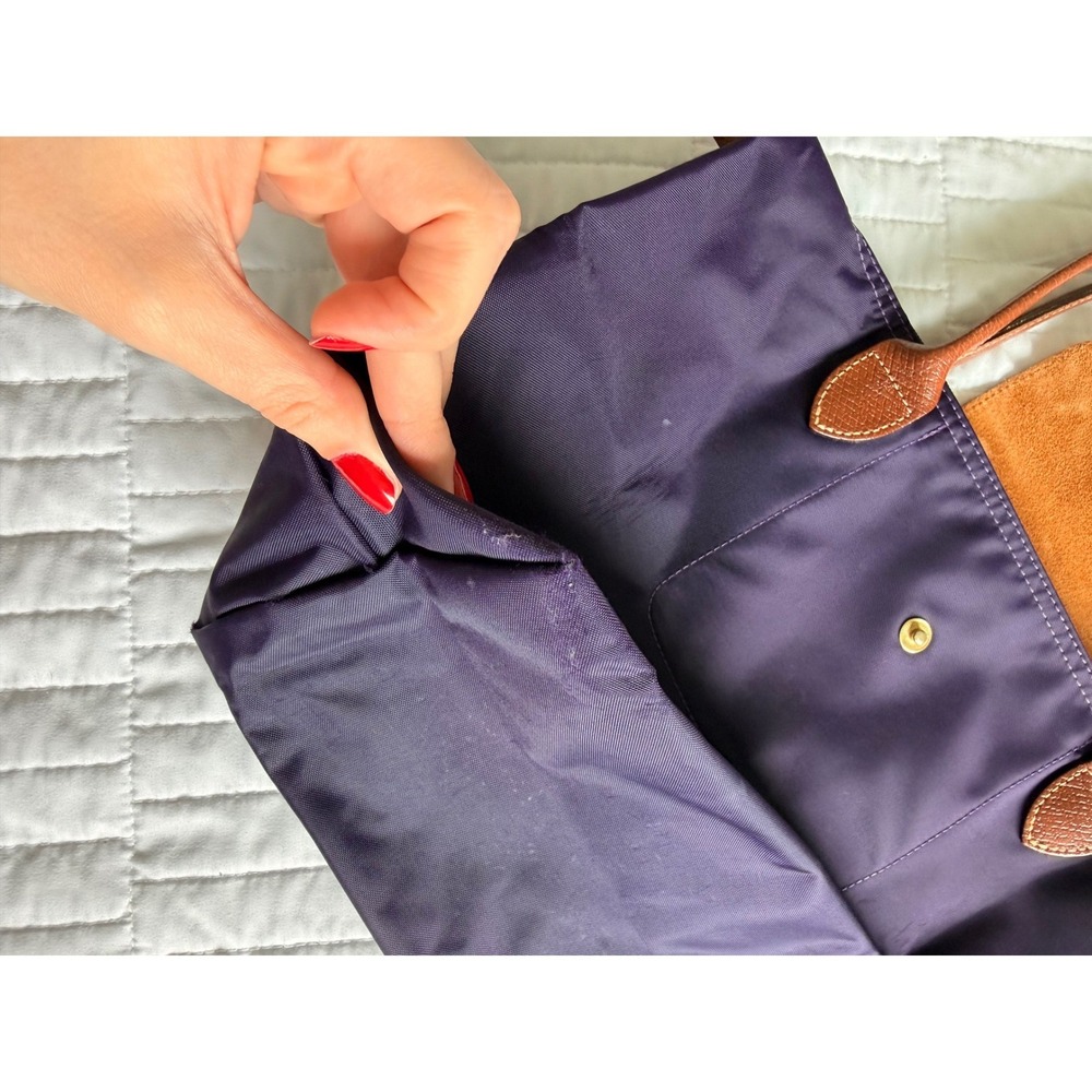 Longchamp Le Pliage Medium Shoulder Tote Bag 2013 Purple Nylon Leather Trim - Picture 3 of 9